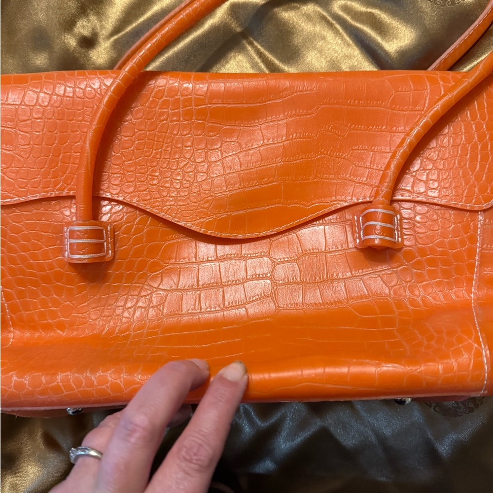 Orange Crocodile-Embossed Women's Bag